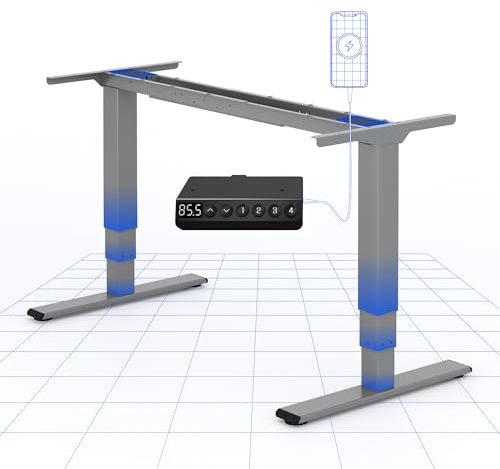 FLEXISPOT Höhenverstellbarer Schreibtisch Gestell mit Dual-Motor | 3-stufige Säulen für 60–125 cm Höhenverstellung, flexibles Tischgestell für Sitz-Steh-Arbeitsplätze mit USB-Port (Grau)