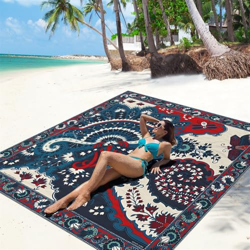 DOTBUY-SHOP Stranddecke Groß, Stranddecke Sandfrei, Picknickdecke Wasserdicht, Faltbar Strandmatte, Schnelltrocknend Outdoor Picknickmatte für Wandern,Klassischer Stil (Exotisches Mandala,200x200cm)