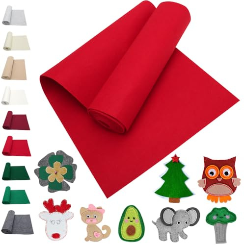 LOMUG Filzrolle Filzstoff Rot, 30 x 250 cm Filzmatten zum Zuschneiden 3 mm Dick Bastelfilz Filzmatte Polyester Filz Stoff für DIY Aufbewahrungstasche Filzunterlage Patchwork Nähen Basteln Handwerken