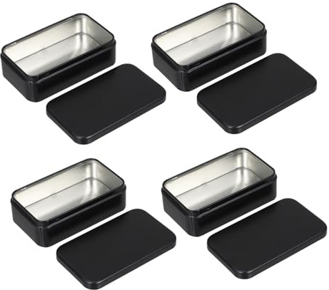 WEKADRIN 4 Stück Praktische Eckige Teedosen aus Leichtem Premium eisen Luftdicht Verschließbar Multifunktional für Tee Kekse und Mehr Elegante Schwarze Metall aufbewahrungsboxen
