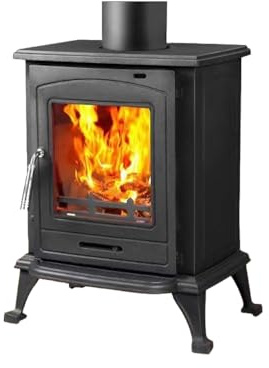 Indoor Wood Burning Stove Fireplace Log Burner Multi Fuel Heats Up to 650 Sq Ft,Large Glass Window,Automatic Air Curtain System,Pedestal Wood Burning Stove