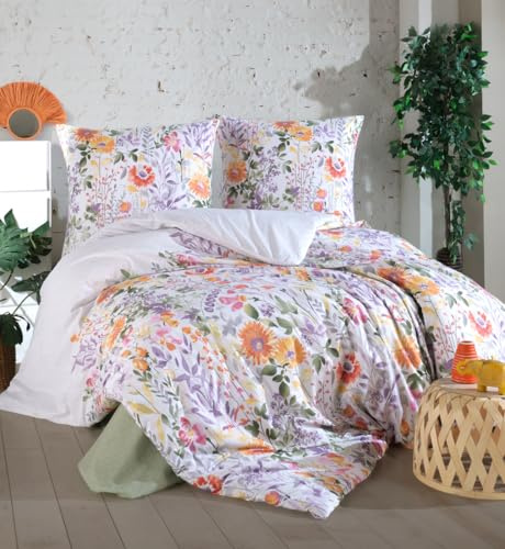 nordqueen Renforce Bettwäsche, 200x220 cm 100% Baumwolle Bettbezug aus Atmungsaktive, Angenehme Schlafkomfort,Winter Bettwäsche-Set mit Kissenbezug Bettbezug mit Reißverschlus (Galya, 200X220 cm)