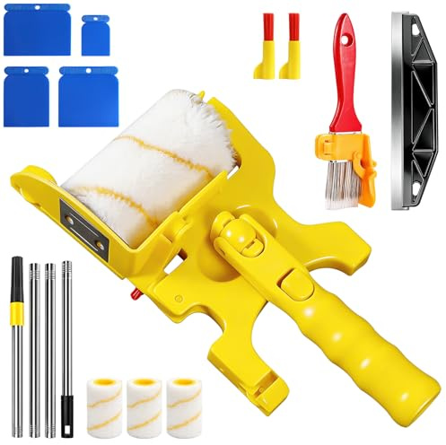 Paint Cutting in Tools for Painting Kit, Paint Roller Kit Contains Paint Roller, Extension Pole, Edging Brush, Paint Shield, Wallpaper Scrapers, Paint Edger Roller Brush Kit for Walls, Ceiling