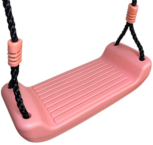 Schaukelsitz Kunststoff Pastell Rosa – Brettschaukel mit verstellbarem Seil (90–150 cm), Topring zum Einhängen, wetterfest & belastbar bis 70 kg – Kinderschaukel für Schaukelgerüst bis 210 cm, 38 x 15