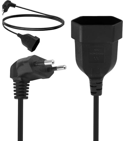 Verlängerungskabel Abgewinkelter Eurostecker 90° Flachstecker Verlängerung Verlängerungskabel Eurostecker Verlängerung 2.5A/250V für TV PC Computer Monitor (1m/Schwarz)