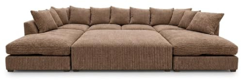 Anglo Jumbo Cord U Shaped Sofa, 2 in 1 Convertible Sofa Bed With Movable Footstool, Comfortable Sofa with Deep Seat Scatter Back Cushions, Elevate Your Living Style With our Wooden Frame Sofa