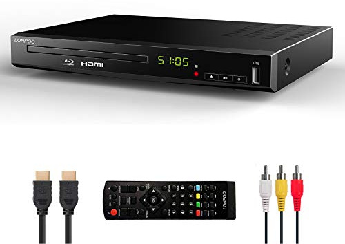 HD Blu-Ray Disc Player for TV with HDMI and AV Cables, 1080P, Built-in PAL NTSC, Coaxial Output, USB Input