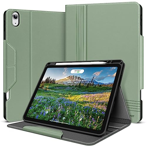 HOLIMET Hülle for iPad Air 11 Zoll M3 (2025) mit Stifthalter, Air 6/5/4 Hülle (2024/2022/2020) 10,9 Zoll PU Leder Schutzhülle TPU-Rücken Stoßfest, Cover Auto Schlaf/Wach, Multi-Winkel Ständer, Grün