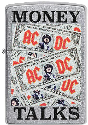 Zippo Encendedor a Prueba de Viento - Money Talks de AC/DC - Acabado Street Chrome con Color Image - Recargable - Reutilizable - Diseño a Prueba de Viento - Caja de Regalo - Hecho en EEUU