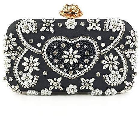 Floral Perlen Clutch Bag Damen Sparkly Purse Prom Hochzeitstasche Perle Abendtasche Brauttasche Für Frauen Party Handtasche (Schwarz)
