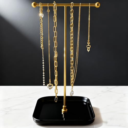 VROOMIUM Necklace Holder- Ceramic Base 1ft Height Jewelry Organizer Stand, Aesthetic Jewelry Hanger Display for Necklaces, Bracelets, Rings, Exhibidor de Collares-Mysterious Black