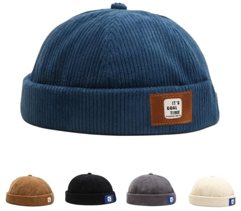 HINGTAT Docker keps hattar för män dödskallemössa mössa arbetare sjöman keps kantlös keps rullad manschett retro mode brättlös hatt med justerbar, 03-Blå, one size
