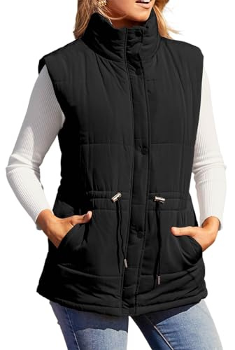 ORANDESIGNE Gilet Duvet Femme Ultra Chaud Veste Sans Manche Col Roulé Grande Taille Hiver Doudoune Matelassé Légère Veste Manteau Casual Blouson Zippée A Noir 3XL