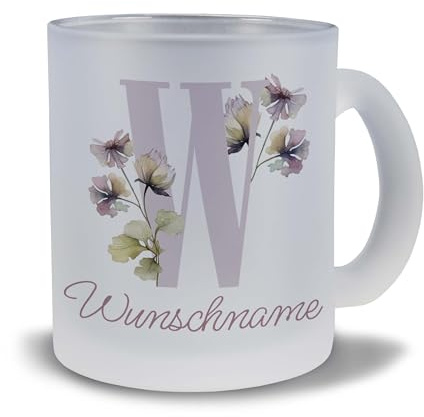 Kiwistar Tasse satiniert Glas - Name Blumen - individuell personalisiert mit Wunschtext bedruckt - Texttasse selbst gestalten - Tassen selber personalisieren - Spruch - Geschenk - Motivtasse