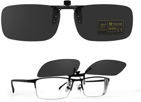 TEMSO Clip On Sunglasses Polarized Flip up Driving Glasses For Men Women,UV400 Protection|HD Vision|Anti Glare|Safe Driving