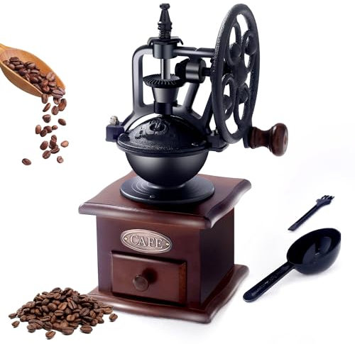 Manual Coffee Grinder Vintage Wooden Coffee Bean Grinder Hand Grinder Roller Antique Coffee Mill for Making Mesh Coffee Classic French Press for Decoration (Quadrilateral)