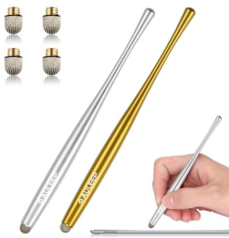 AULEEP Eingabestift Stylus Touchstift for Touch Screen 2 Pack with 4 Nanofiber Tips Stylus für Handy, Tablets, iPads, Kindles(Hellgold und Silbergrau)