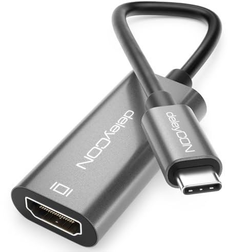 deleyCON 15cm USB C a HDMI Cavo Adattatore Corto 4K@60Hz (1080P 2K@165Hz 144Hz 120Hz 60Hz) in Alluminio HDR Thunderbolt 3/4 a HDMI Convertitore Compatibile con iPhone iPad MacBook Laptop Mobile Phone