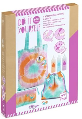 Djeco DIY: Batik-Set Taschen | Batikfarben Set waschfest | Batik Shirt | DIY Set Kinder | Stofffarben für Kindergeburtstag | Tasche Sportbeutel Kulturbeutel | Kreativ Set für Erwachsene