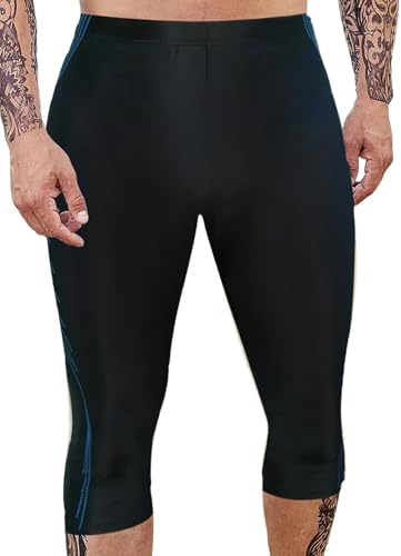 FEOYA Herren Jammers Lange Badehose Strand Surfen Fitness Training Schwimmhose Kompression Jammer für Männer und Jungen Eng Anliegend Badeanzug Schwimmen Jammer Blau 1 L