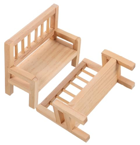 SUPVOX 2 Stück Miniatur Holzbank Natürliche Puppenhaus Möbel Praktische Mini Gartenbank Dekoration für Puppenhäuser und Mikro Landschaften