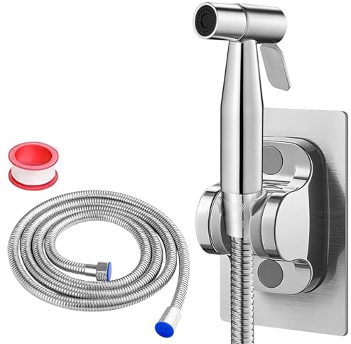 DEANKEJI 1,5 Metri Inossidabile Doccetta per Bidet-Set, Argento Doccino per Wc, Doccettaperbide con Tubo Flessibile, Palmare Spruzzatore di Bidet, per Cucine, Bagni e Hotel