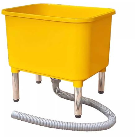 Fregadero de plástico de 25 cm de profundidad, lavabo de servicio móvil con gran boquilla de drenaje para lavandería, cocina, garaje y limpieza de patio trasero, fregadero de fregona