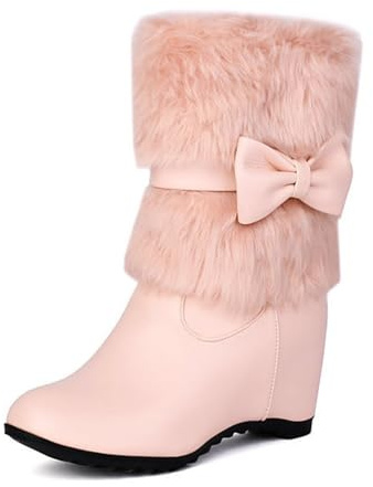 Generisch Botines para mujer de peluche, botas de nieve de invierno, altura interior, elevadas, botas cortas con tacón de cuña de piel sintética, botines elegantes para fiestas navideñas, botas de