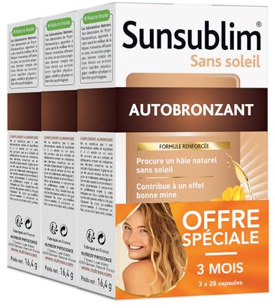 NUTREOV - Sunsublim Sans Soleil, Autobronzant - Complément Alimentaire à Base d’Actifs d’Origine Naturelle - 28 Capsules (lot de 3)