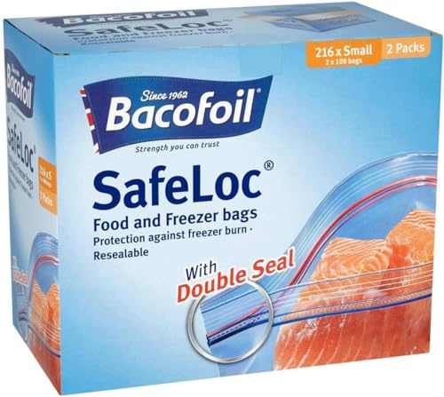 BacoFoil Safeloc Food and Freezer Small Bags, 216 Pack (2 x 108), Husa
