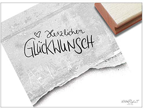 Stempel Textstempel HERZLICHEN GLÜCKWUNSCH in Handschrift - Schriftstempel mit Herz Geburtstag Hochzeit Karten Geschenkanhänger Deko - zAcheR-fineT