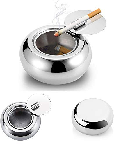 Ashtray with Lid, Stainless Steel Cigarette Cigar Ashtray Bin for Indoor or Outdoor