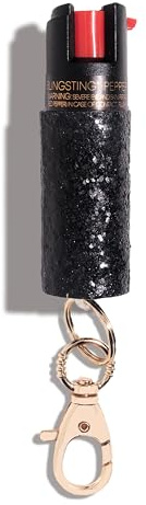 BLINGSTING Essentials Maximum Strength Pepper Spray Keychain for Women, 12-Foot Spray Range, UV Marking Dye - Glitter Sparkles