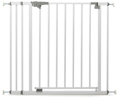 Geuther Türschutzgitter Yanis, 73–81,5 cm Weiß I Treppenschutzgitter ohne Bohren in Metall I Stabiles Babygitter I Sicheres Kinderschutzgitter, Hundegitter Wohnung & Treppengitter zum Klemmen