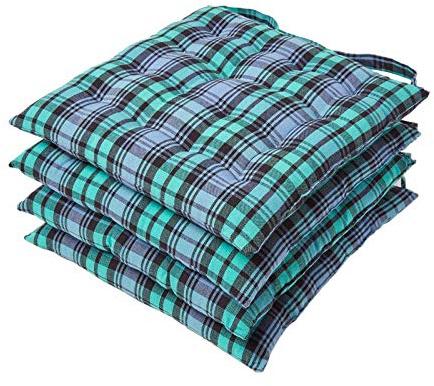 Homescapes 4er Set Stuhlkissen Blackwatch 40x40 cm kariert – Sitzkissen Outdoor/Indoor, Oeko-TEX-Zertifiziert, Sitzpolster waschbar für Esszimmer-, Küchen- & Gartenstühle, blau-grün