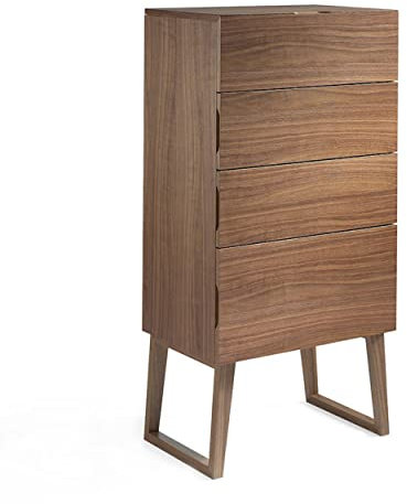 Angel Cerdá - Chiffonnier en Bois de Noyer Naturel - Commode Étroit et Haute avec 4Tiroirs et Fermeture Retardée - Meuble avec Grand Espace de Rangement - 59 x 45 x 120 cm