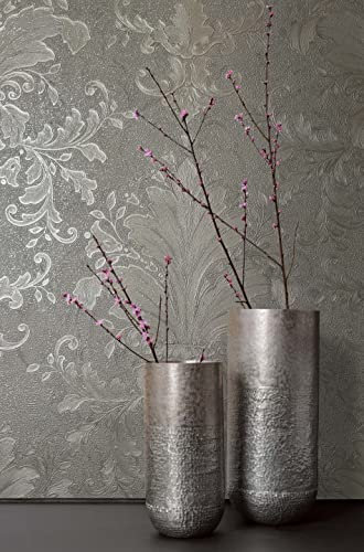 Carta da parati grigio-argento ornamento barocco per camera da letto soggiorno o cucina Made in Germany Qualità Premium 10,05 x 0,53m 97266