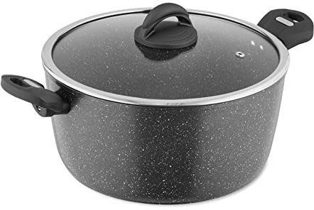 Tower T81286 Cerastone Forged Aluminium Casserole Pot with Ceramic Non-Stick Coating, Tempered Glass Lid, 28 cm, Graphite