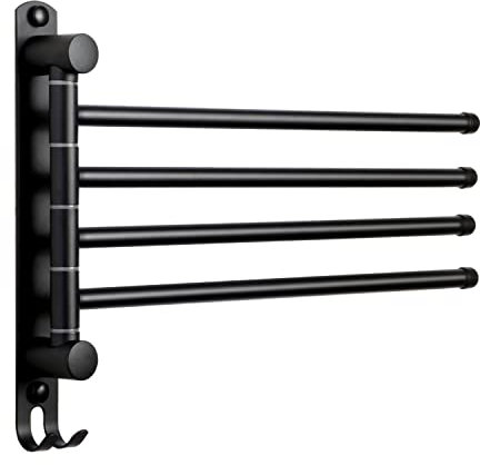 JSVER Edelstahl Handtuchhalter Bad Schwenkbar 4 armig Handtuchstange Wandmontage 34CM Handtuchhaltern Gebürstet für Küche, WC, Garderobe und Bad,Schwarz