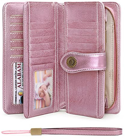 SENDEFN Portafoglio Donna in pelle, grande capacità Portamonete con Bloccaggio RFID, Portafoglio porta Cerniera con 24 Titolari di Carta