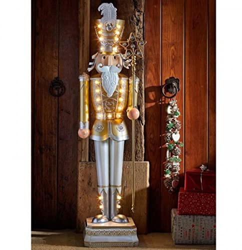 Marco Paul Interiors Estatua de Navidad de 119 cm de pie, grande, de metal, con 23 ledes de color blanco cálido, decoración para interiores