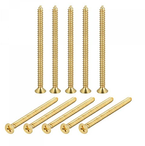 sourcing map 16Stk. Messing Holz Schrauben Kreuz Flachkopf selbstschneidender Anschluss für Schrank Schublade Kiste M6x80mm
