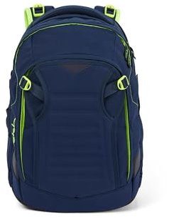 satch match Schulrucksack ergonomisch, erweiterbar auf 35 Liter, extra Fronttasche, Toxic Yellow - Dunkelblau, Einheitsgröße EU