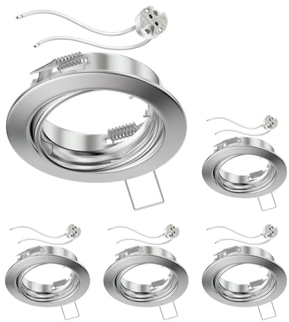 ledscom.de 5x Decken-Einbaurahmen FERE Einbaurahmen chrom matt schwenkbar (LED/Halogen/MR16/50mm) inkl. GU5.3 Fassung