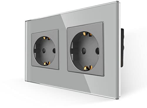 JIMEIDA Doppelsteckdose in Grau, 16Amp Glas Schuko Steckdosen Unterputz Schutzkontakt Wandsteckdose- 157 * 86mm, 250V, 2 Fach