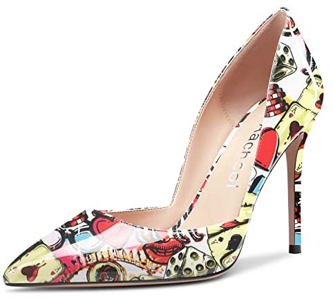 Aachcol Donna Spillo Pumps Chiusa a Punta Alto High Tacco Heel Slip-on Scarpe da Matrimonio Ufficio 10 CM Multicolore g1 Verniciata 43 EU