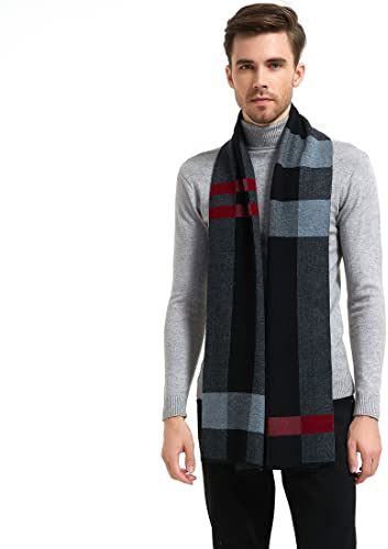 LanHong Herren Winter Kaschmir Schal Wolle Weich Warm Gestrickt Casual Schals für Herren, Schwarz (roter Streifen), 180*30cm/ 70.8*11.8inch
