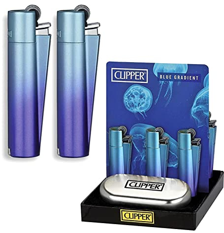 Zactly - 1 x Metal Clipper Lighter with Gift Box Tin Case – LIMITED EDITION (BLUE GRADIENT)