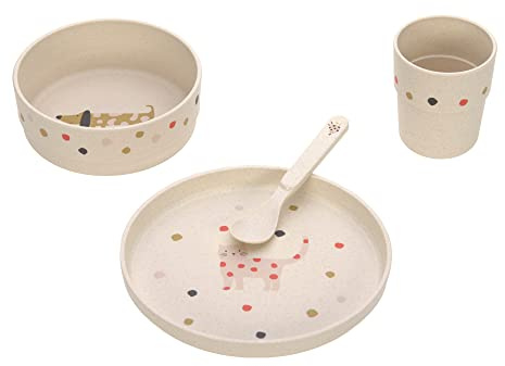 LÄSSIG Set di stoviglie per bambini, piatto ciotola tazza cucchiaio, senza BPA/Dish Set PP/Cellulose Little Mateys spicy orange