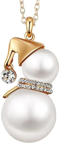 Yowablo Große Perle Schneemann Anhänger Pullover Kette Gold Silber Lange Halskette Weihnachten Lange Halskette Damen Bekleidungszubehör Ketten Halterung